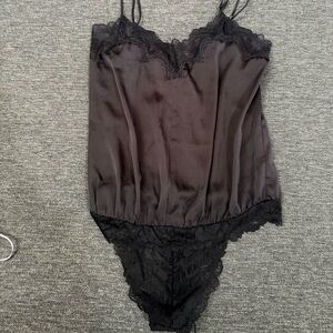 Free People  intimately line Black Lace Trim Chemise body suit size Medium